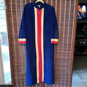 Vintage Vanity Fair Striped Robe Blue Pink Zipper Front Size 12 housecoat
